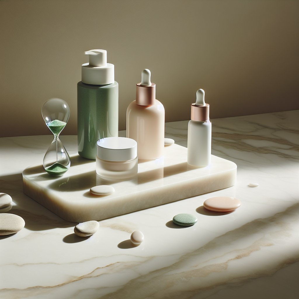 Skincare products with hourglass timer